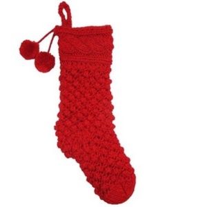 3x Hand Knit Christmas Stockings with Pom Poms, Re
